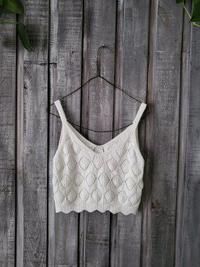 White Crochet Knit Sleeveless Crop Top 1XL Viscose Stretch